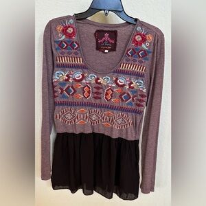 Johnny Was, long sleeve T-shirt, heathered burgundy